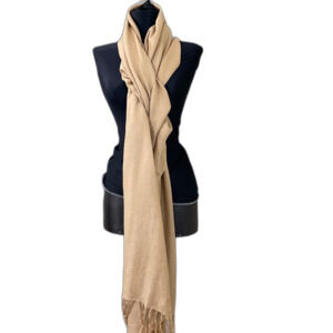 NWT Chicos Women’s OS linen blend Scarf Wrap Beige fringe multipurpose Holiday